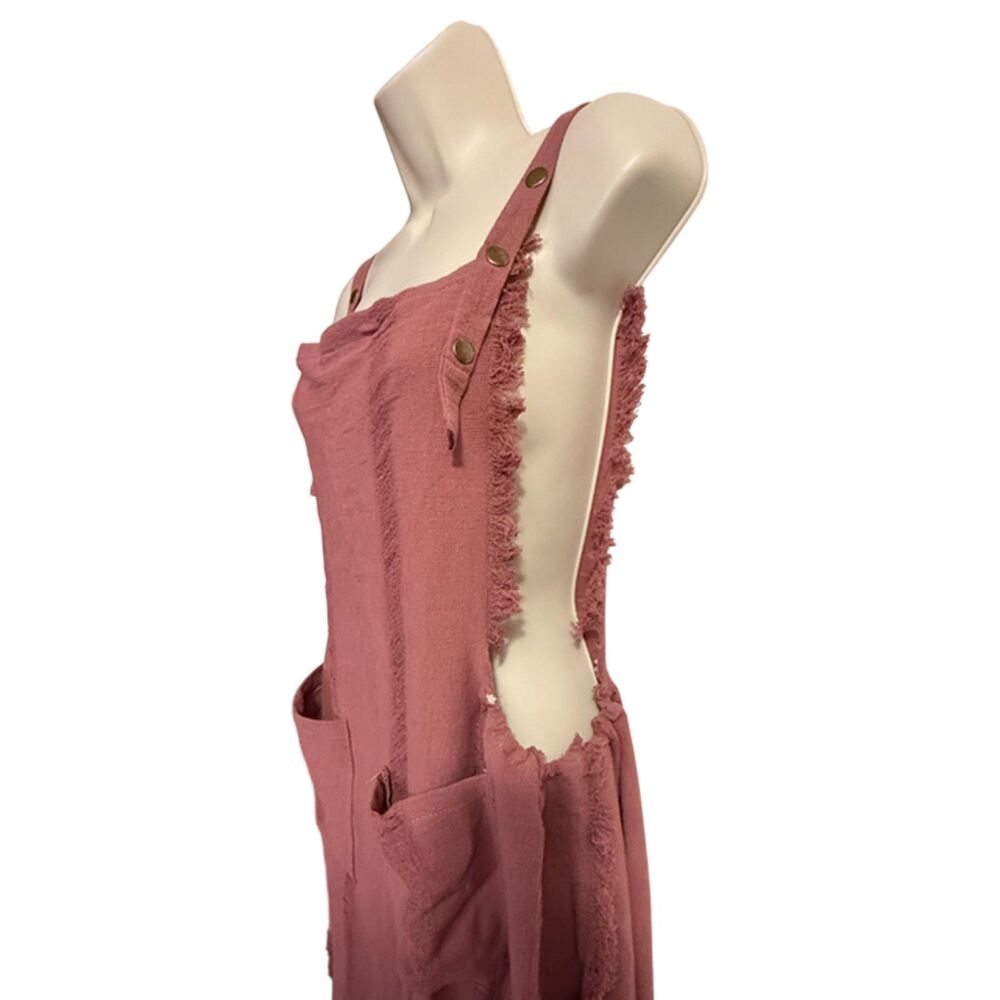 Piel De Mar Beachwear Mauve Wide Leg Fringe Overall Jumpsuit Cover Up Size M - Picture 5 of 10